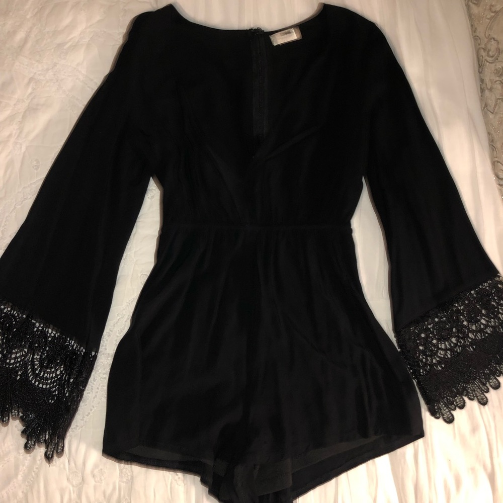 Rumor Black Romper with Lace around Sleeves